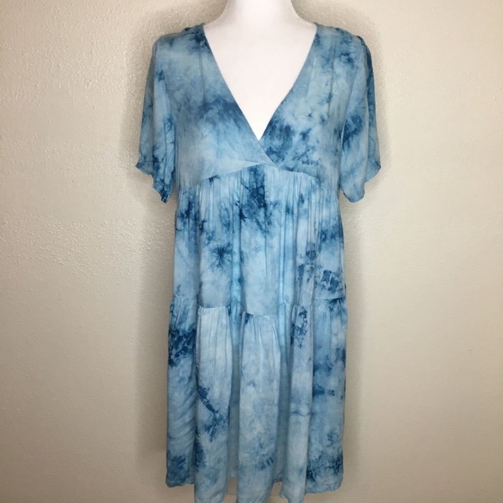 Easel Tie Dye Tiered Short Sleeve Dress M